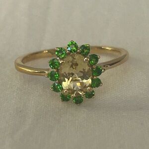 Brazilian Sunfire Beryl, Orissa Rhodolite Green Garnet Sunburst Ring.  NWT